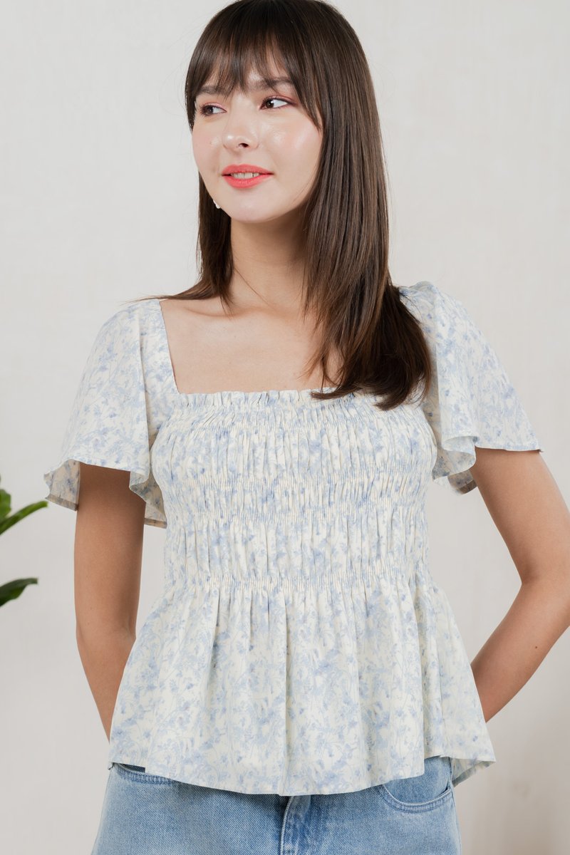 Kismet Printed Smocked Top In White