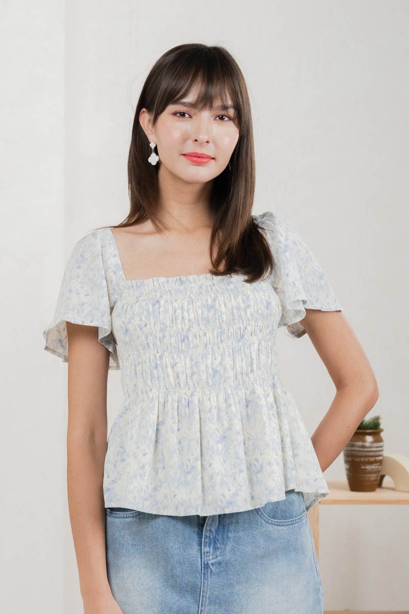 Kismet Printed Smocked Top In White