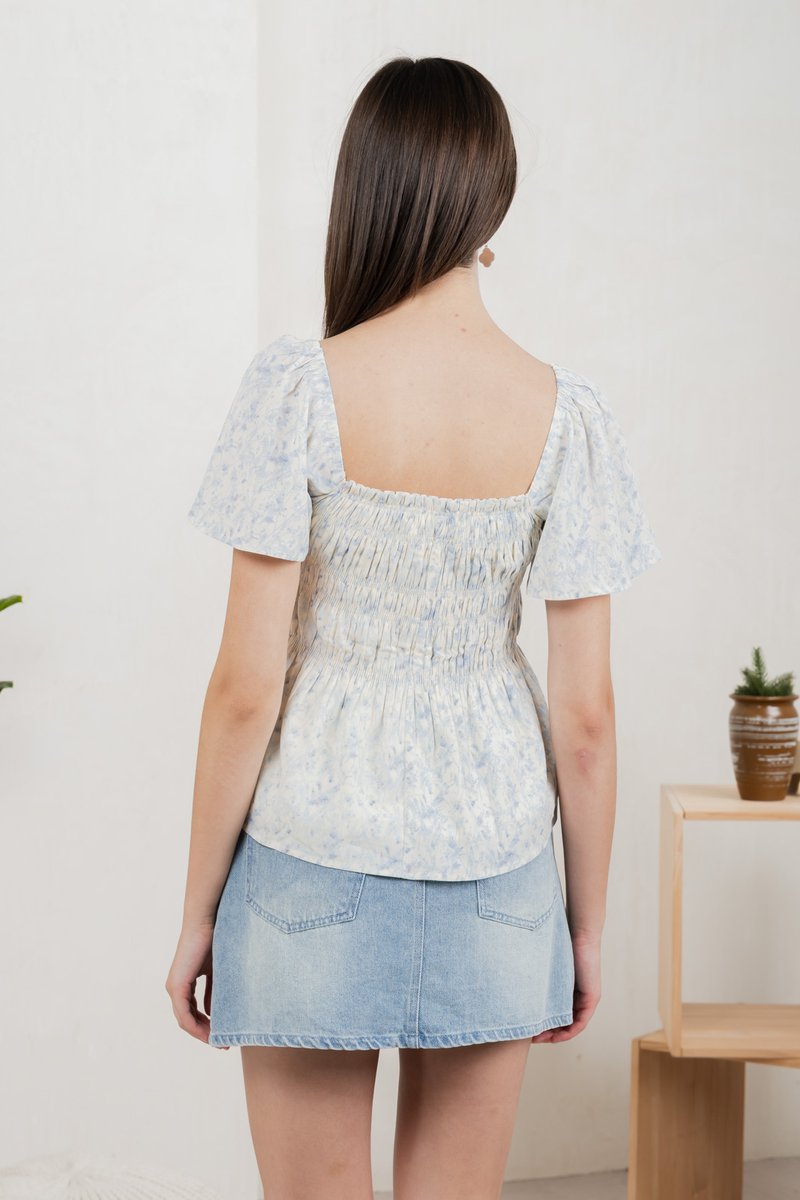 Kismet Printed Smocked Top In White