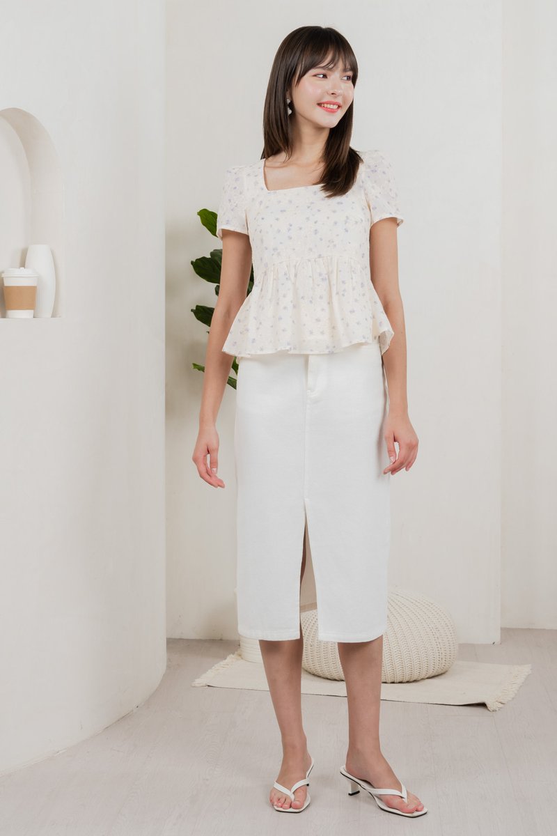 Gaia Floral Embroidery Babydoll Top In Cream (XS)