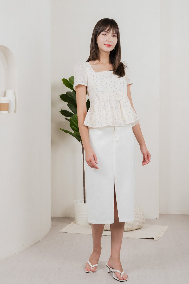 Gaia Floral Embroidery Babydoll Top In Cream (XS)