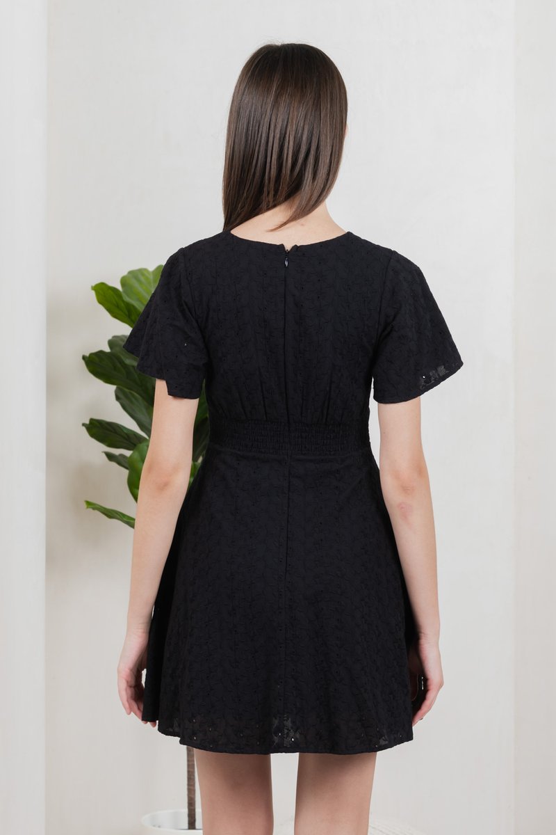Era Eyelet Buttons Dress In Black