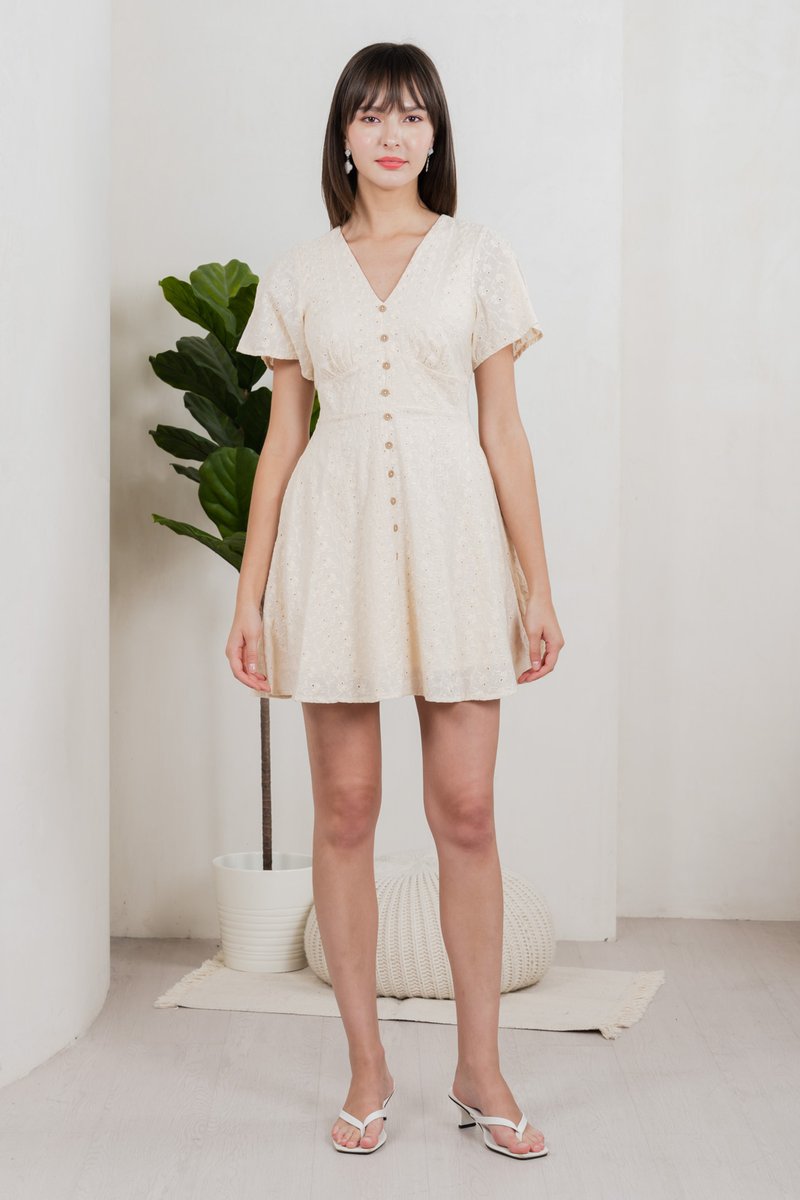Era Eyelet Buttons Dress In Cream
