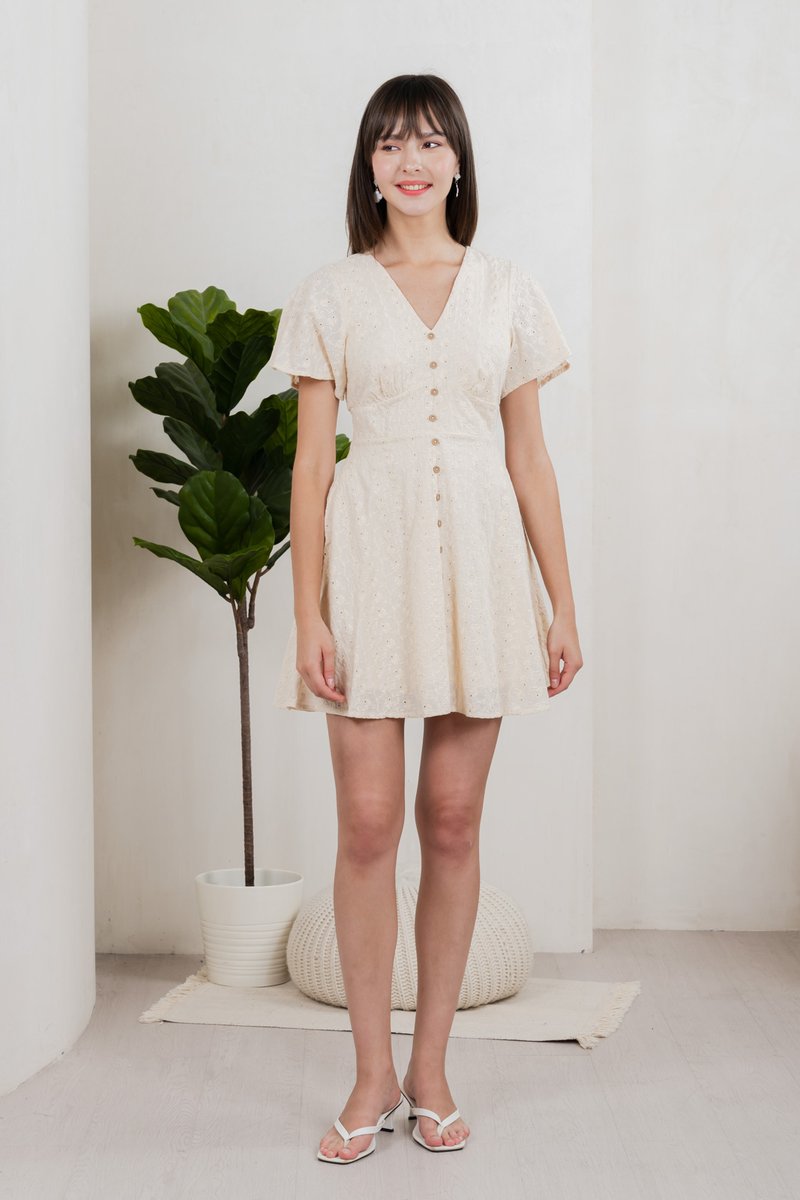 Era Eyelet Buttons Dress In Cream