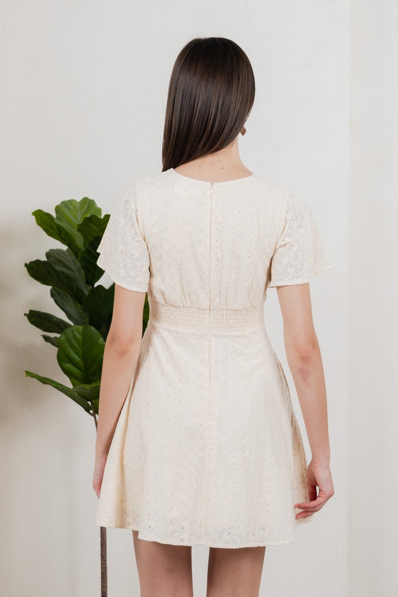 Era Eyelet Buttons Dress In Cream
