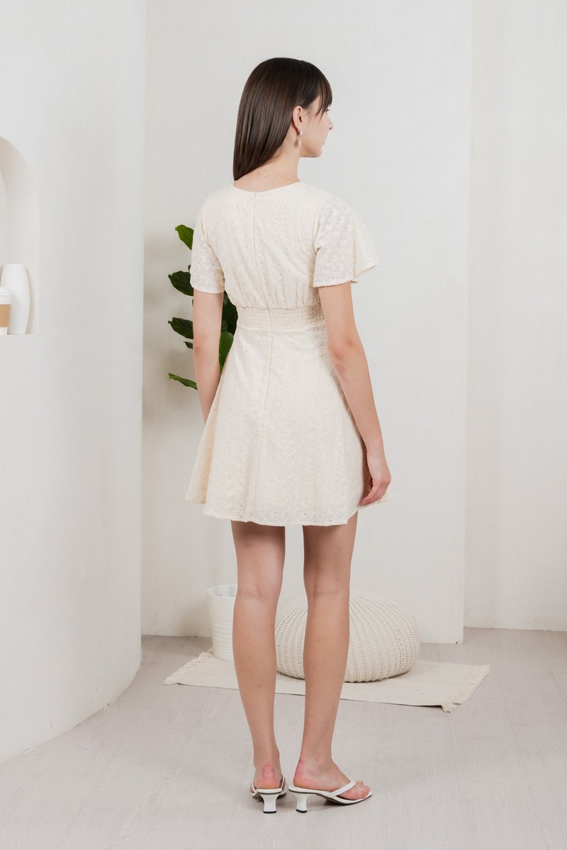 Era Eyelet Buttons Dress In Cream