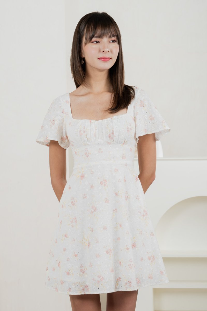 Inessa Floral Eyelet Empire Dress In Pink