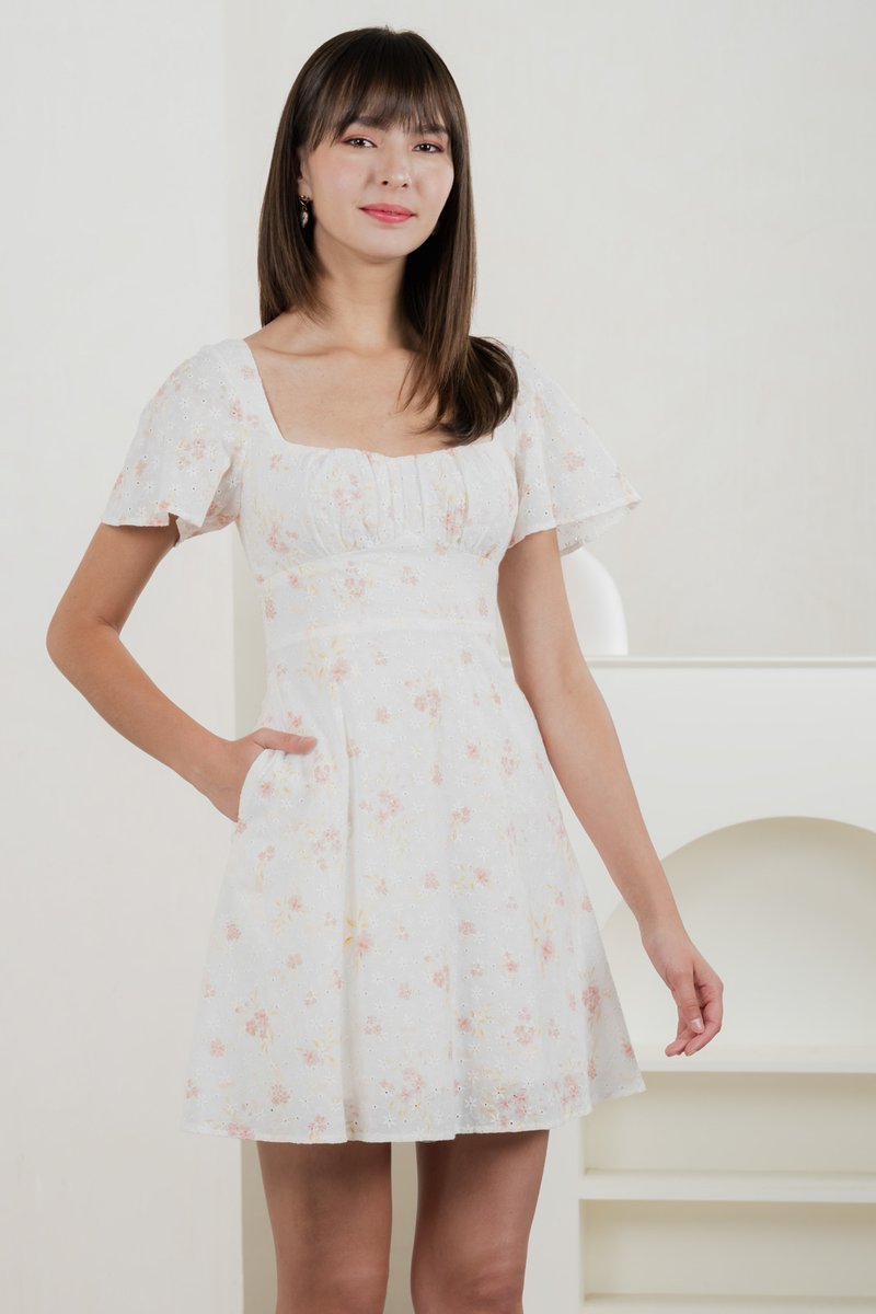 Inessa Floral Eyelet Empire Dress In Pink