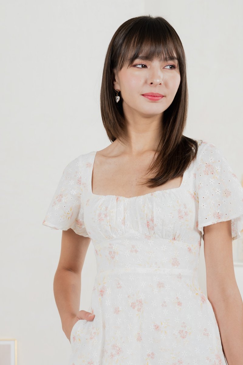 Inessa Floral Eyelet Empire Dress In Pink