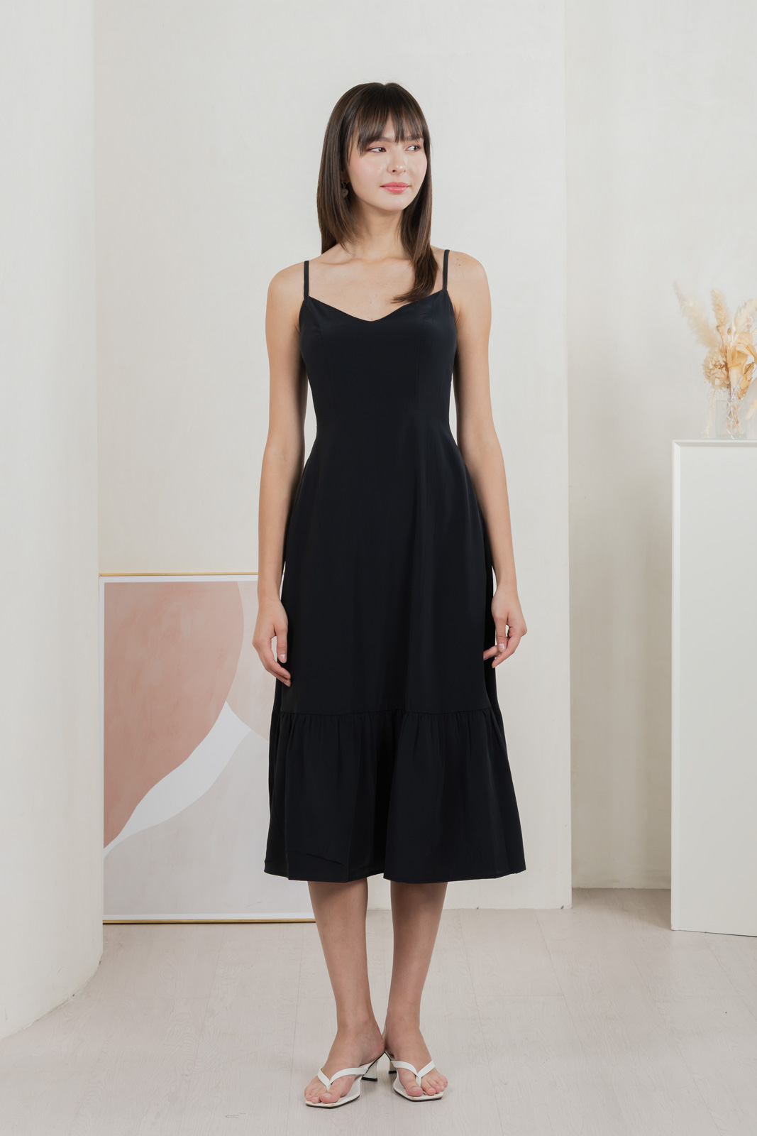 Callisto Texture Camisole Midi Dress In Black