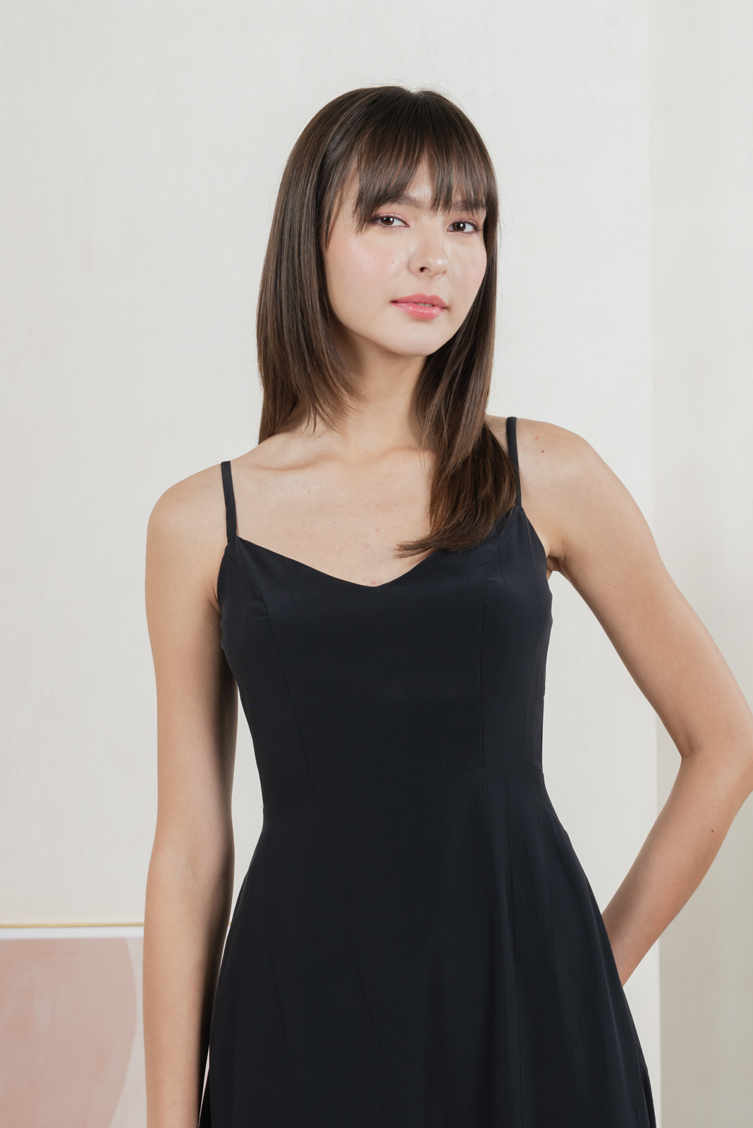 Callisto Texture Camisole Midi Dress In Black