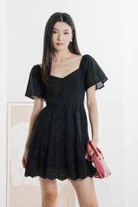Brinia Ribbon Eyelet Button Dress In Black