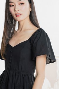 Brinia Ribbon Eyelet Button Dress In Black