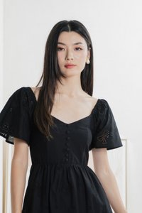 Brinia Ribbon Eyelet Button Dress In Black