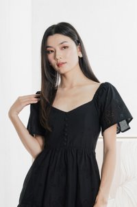 Brinia Ribbon Eyelet Button Dress In Black