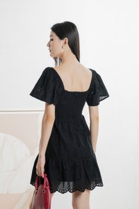 Brinia Ribbon Eyelet Button Dress In Black