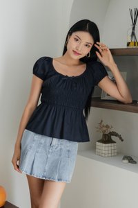 Sunny Smocked Bow Top In Navy