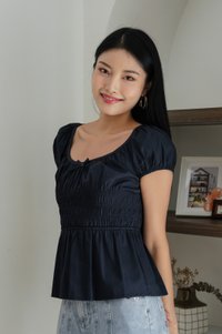 Sunny Smocked Bow Top In Navy
