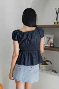 Sunny Smocked Bow Top In Navy