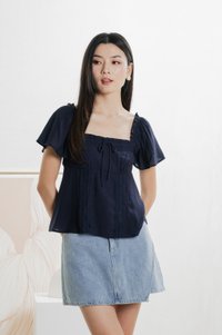 Lidith Textured Ribbon Lace Top In Navy