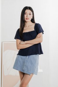 Lidith Textured Ribbon Lace Top In Navy