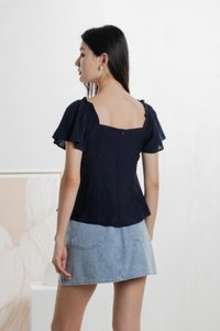 Lidith Textured Ribbon Lace Top In Navy