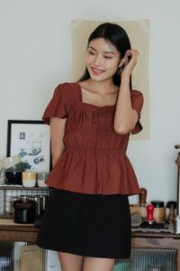 Mari Ruched Ribbon Top In Rust