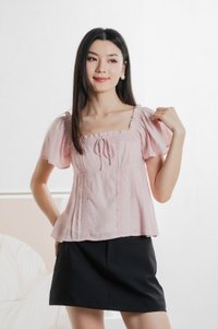 Lidith Textured Ribbon Lace Top In Pink