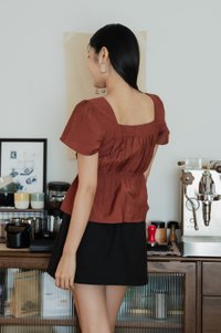 Mari Ruched Ribbon Top In Rust