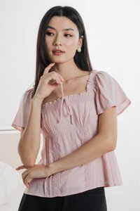 Lidith Textured Ribbon Lace Top In Pink