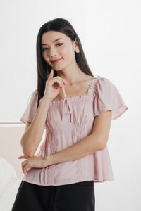 Lidith Textured Ribbon Lace Top In Pink