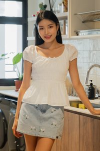 Sunny Smocked Bow Top In White