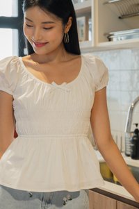 Sunny Smocked Bow Top In White