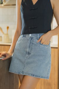 Harmony Ribbons Denim Skort In Light Wash