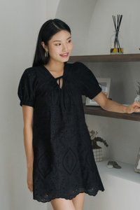 Exlee Eyelet Tie Ribbon Dress In Black