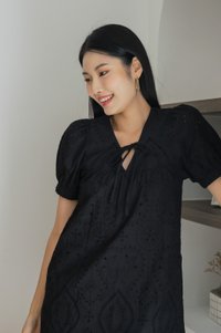 Exlee Eyelet Tie Ribbon Dress In Black