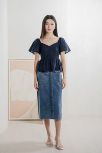 Brinia Ribbon Eyelet Button Top In Navy