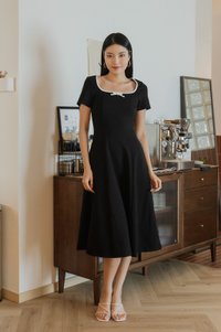 Kenzie Cotton Coquette Midi Dress In Black