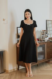 Kenzie Cotton Coquette Midi Dress In Black