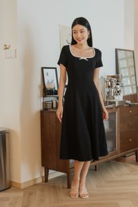 Kenzie Cotton Coquette Midi Dress In Black
