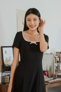 Kenzie Cotton Coquette Midi Dress In Black