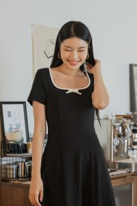 Kenzie Cotton Coquette Midi Dress In Black