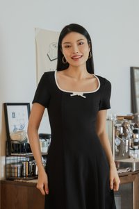 Kenzie Cotton Coquette Midi Dress In Black