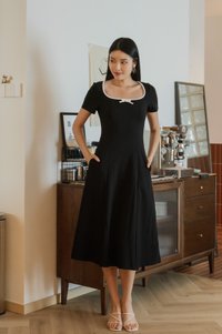 Kenzie Cotton Coquette Midi Dress In Black
