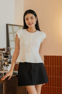 Carson Capped Sleeves Button Top In White