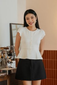 Carson Capped Sleeves Button Top In White