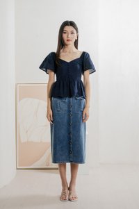 Brinia Ribbon Eyelet Button Top In Navy