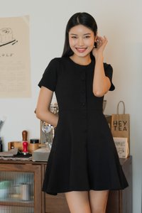 Kait Button Dropwaist Dress In Black (XS)