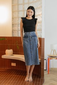 Lynn Denim Button Midi Skirt