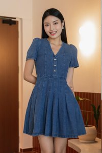 Kaiden Knot Buttons Denim Dress (XS)